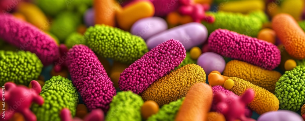 Germ colonies on food left out, contamination risk, 3D illustration Germ colonies on food left out, contamination risk, 3D illustration