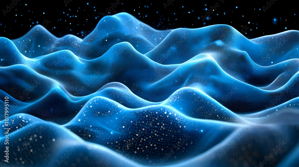 Abstract waves of blue light with sparkling particles. Abstract waves of blue light with sparkling particles.