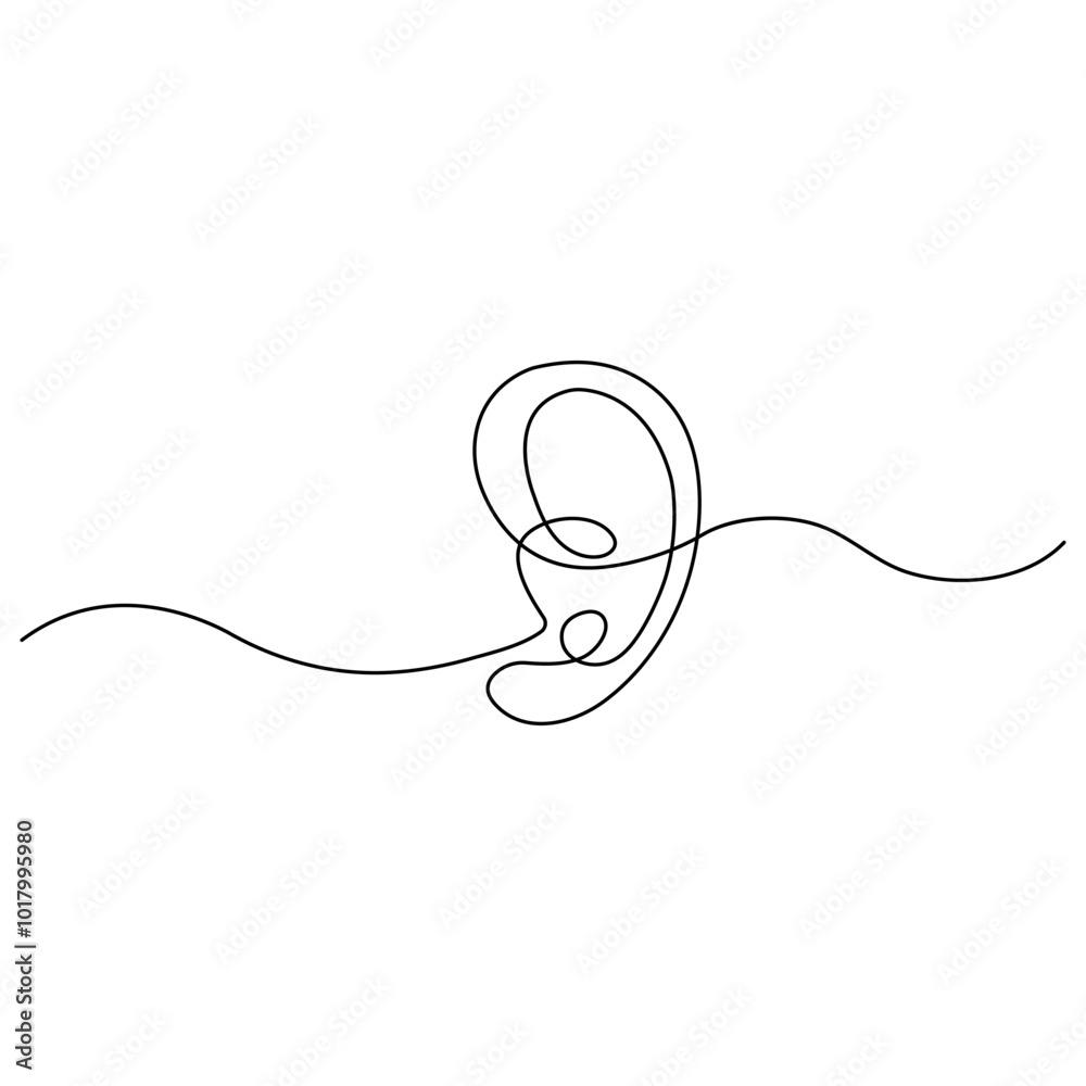 Obraz premium Human ear icon continuous one line drawing outline vector illustration 