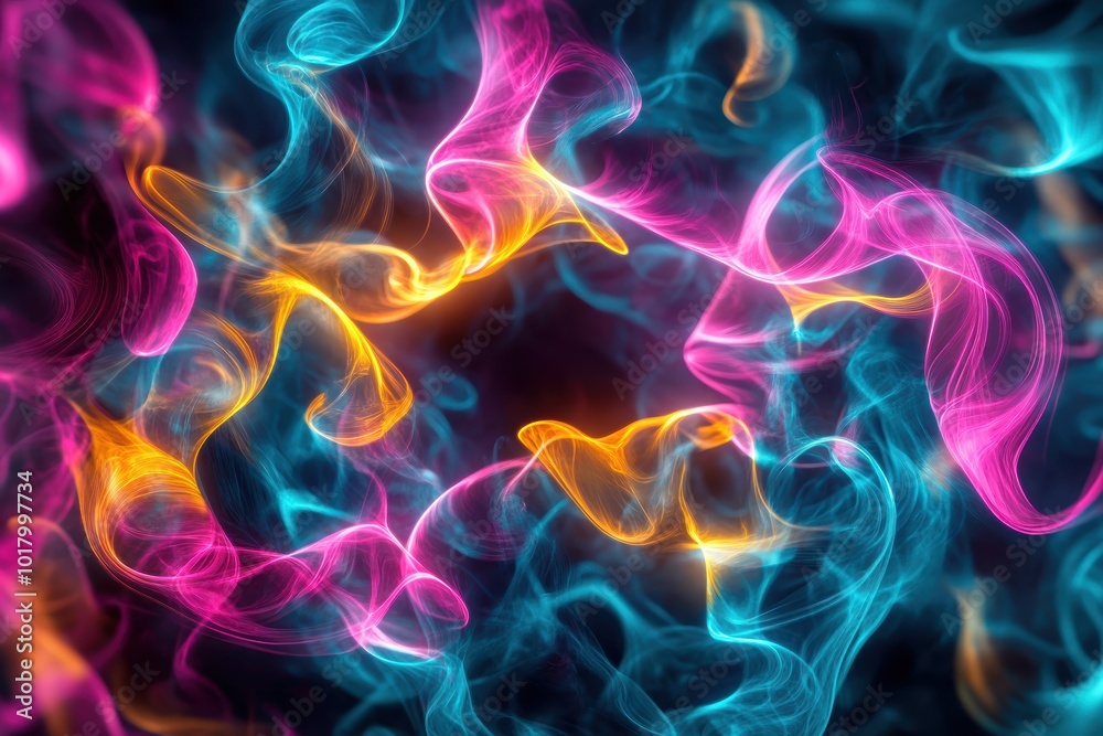 Abstract colorful smoke swirls on dark background Abstract colorful smoke swirls on dark background