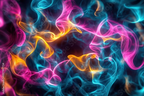 Abstract colorful smoke swirls on dark background