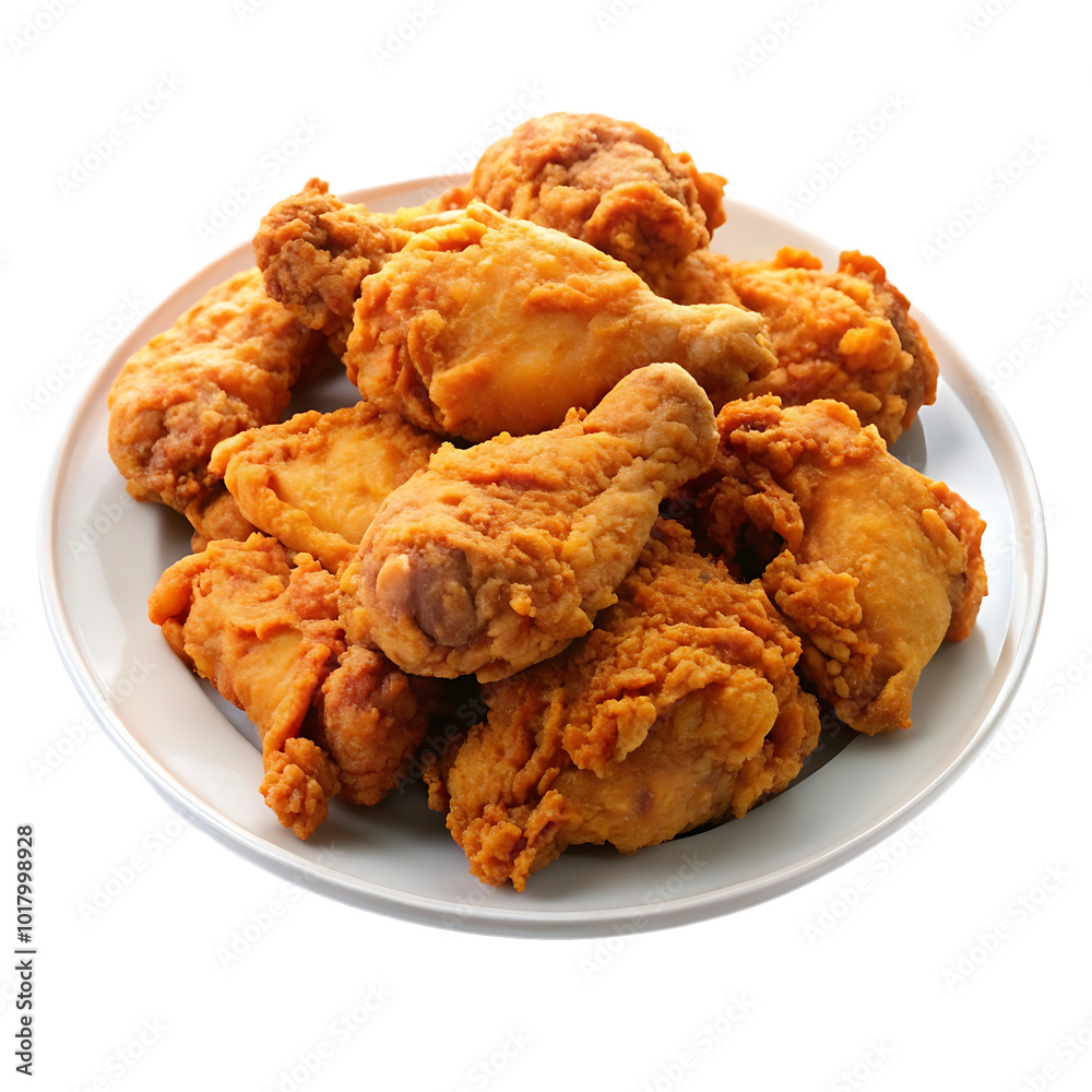Crispy fried chicken, golden brown breading, juicy drumsticks, white ceramic plate, mouth-watering texture, glistening oil, comfort food Crispy fried chicken, golden brown breading, juicy drumsticks, white ceramic plate, mouth-watering texture, glistening oil, comfort food
