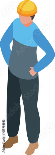 Construction manager wearing hard hat supervising project isometric icon for web design isolated on white background