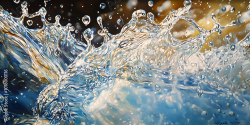 Wallpaper Mural Dynamic Water Splash with Red Highlights Torontodigital.ca