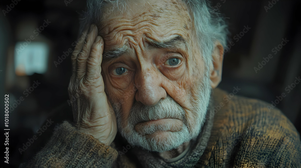 An elderly man looks contemplative and concerned, reflecting on life. An elderly man looks contemplative and concerned, reflecting on life.