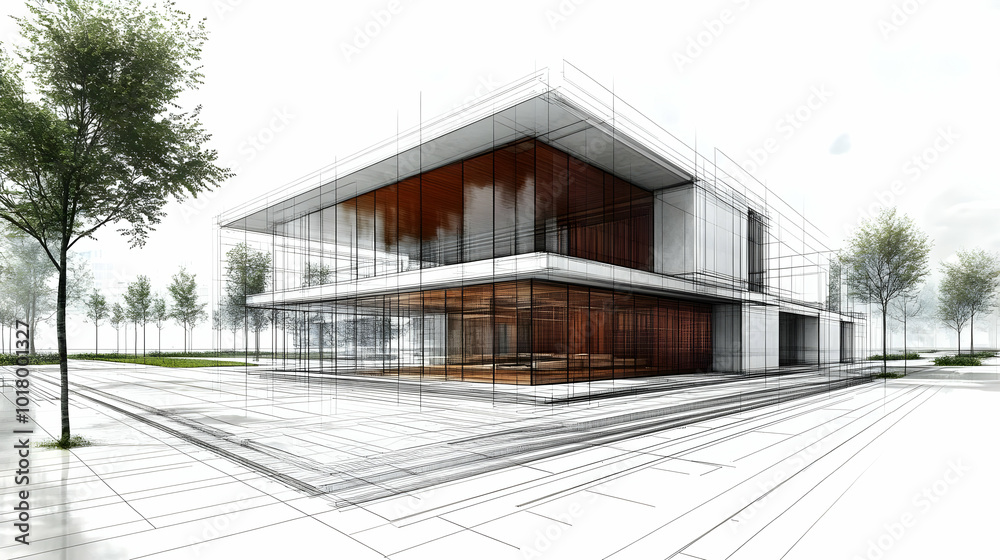 Architectural sketch of a modern building design.
