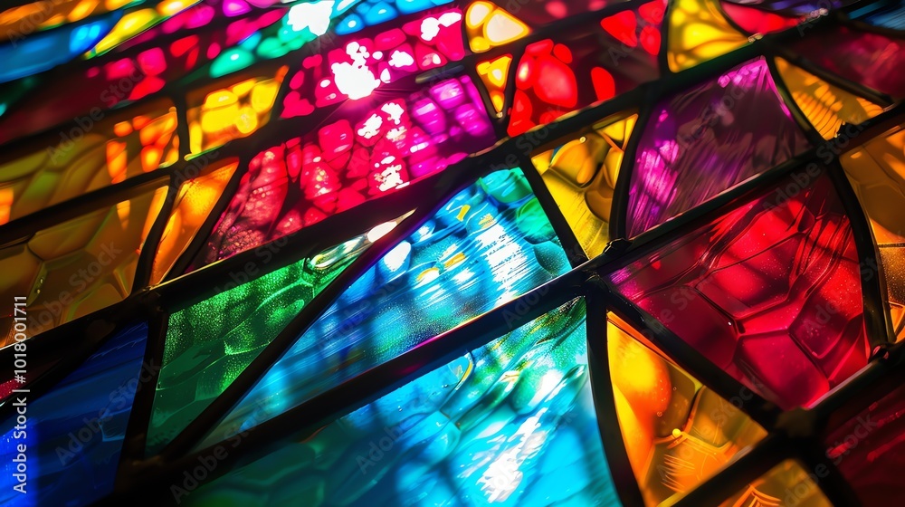 Close up of colorful stained glass. Close up of colorful stained glass.