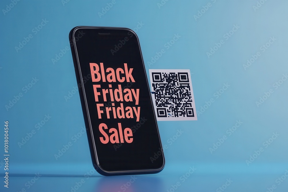 Digital Coupons and QR Codes: A smartphone showing a QR code for a Digital Coupons and QR Codes: A smartphone showing a QR code for a