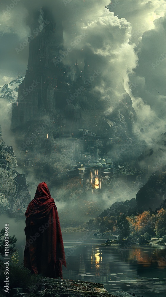 Mysterious Fantasy Landscape with a Castle in the Clouds Mysterious Fantasy Landscape with a Castle in the Clouds