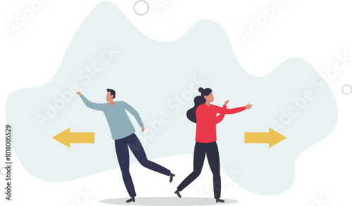 Different individual way, different business direction or team conflict, opposite decision, contrast or disagreement concept.flat design with people. photo