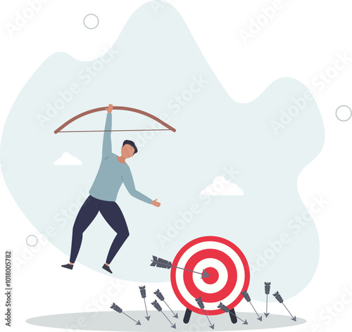 Effectiveness and efficiency to measure success rate, effort or cost to reach goal or target, practice until succeed concept.flat design with people.