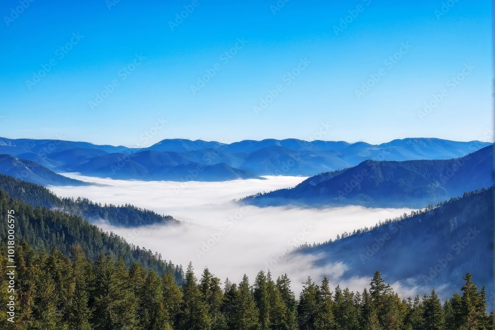 Misty Valley Surrounded by Majestic Mountain Peaks Misty Valley Surrounded by Majestic Mountain Peaks