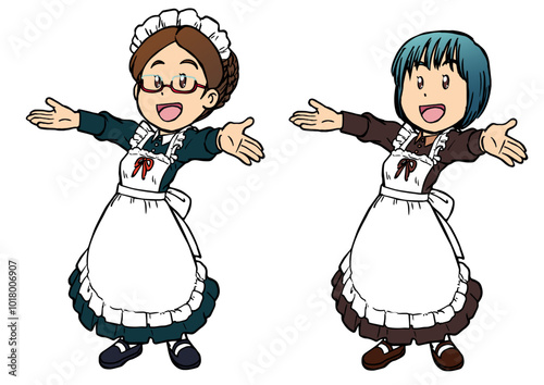 笑顔で両手を広げるメイド服の女性1