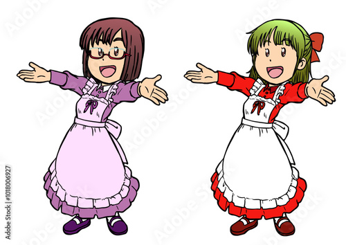 笑顔で両手を広げるメイド服の女性2