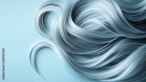 Light blue background, close-up of hair in the shape of an S with a white and gray gradient color photo