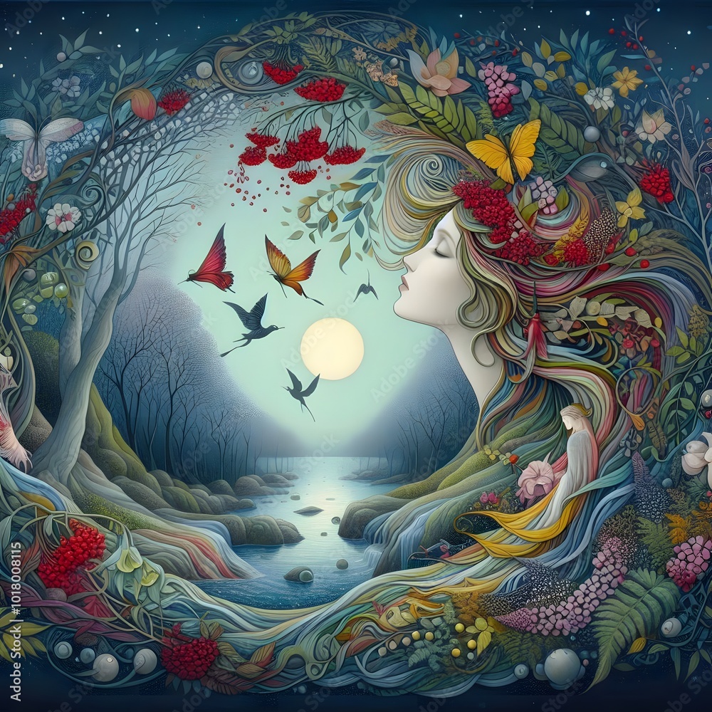 portrait of lady spring, lady autumn, spring, graphics, AI, image, autumn, impression portrait of lady spring, lady autumn, spring, graphics, AI, image, autumn, impression
