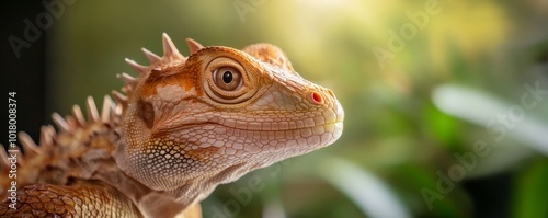 Closeup of a Spiny Lizard's Head with a Blurred Green Background