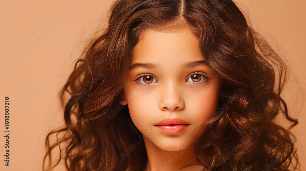 Portrait of smiling latin american girl child beige background. Portrait of smiling latin american girl child beige background.