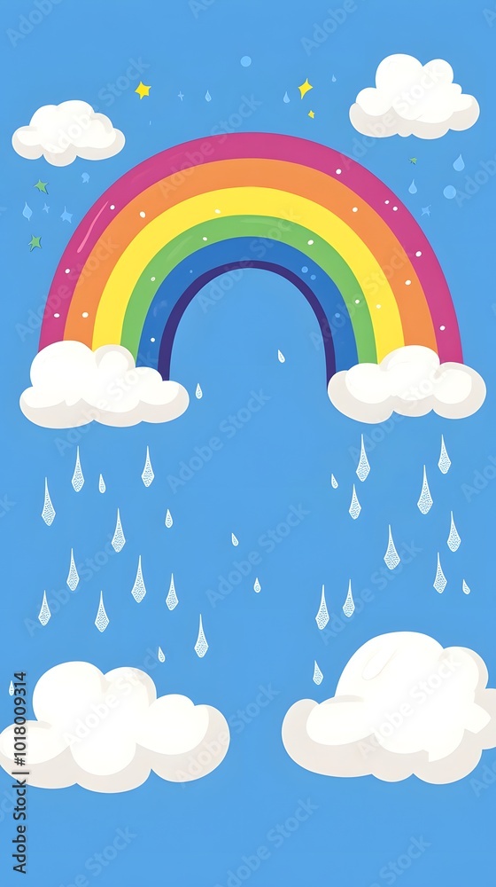 A rainbow arching across the sky, with white clouds in front of it A rainbow arching across the sky, with white clouds in front of it