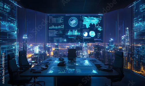 Wallpaper Mural Futuristic Business Collaboration: AI-Driven Strategies, Augmented Reality Insights, Virtual Reality Simulations, and Holographic Financial Data for Smart Office Innovation Torontodigital.ca
