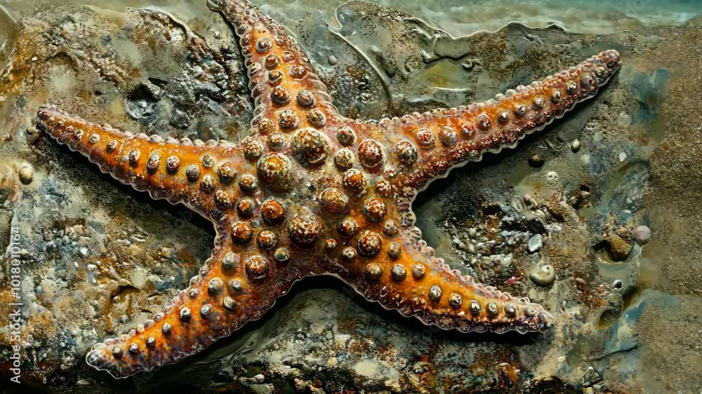 A spiny starfish rests on a rocky seabed in the shallows A spiny starfish rests on a rocky seabed in the shallows