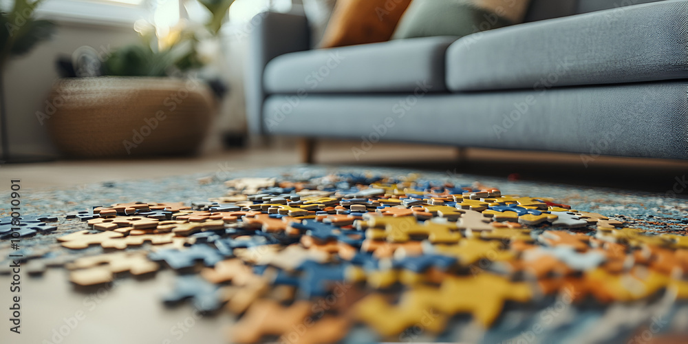 Jigsaw Puzzle on Living Room Floor Jigsaw Puzzle on Living Room Floor