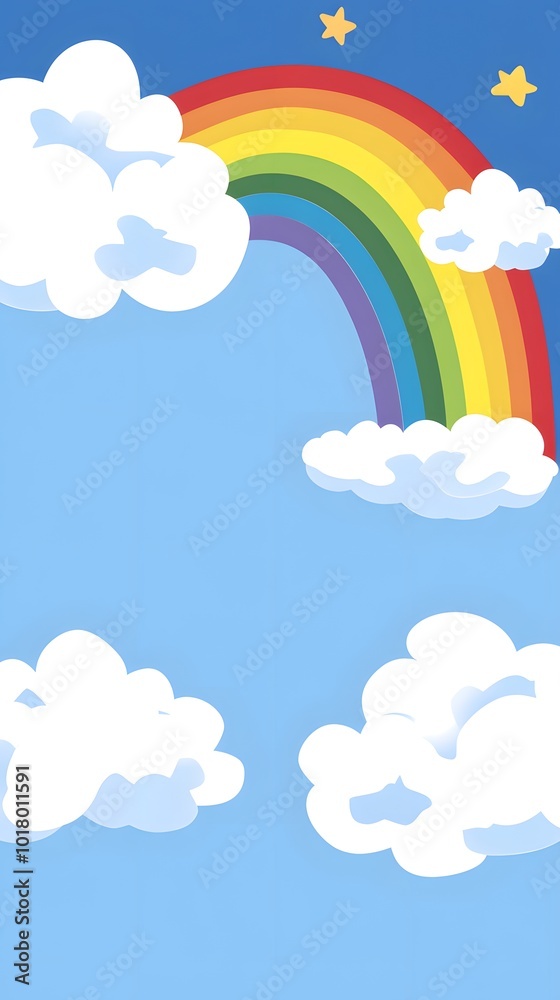 A rainbow arching across the sky, with white clouds in front of it A rainbow arching across the sky, with white clouds in front of it