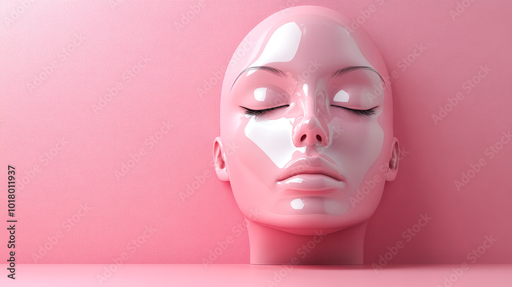 A glossy, smooth pink face rests against a soft pink background, creating a sense of serenity and abstract beauty. A glossy, smooth pink face rests against a soft pink background, creating a sense of serenity and abstract beauty.