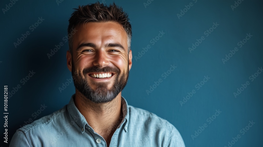 Portrait of a happy handsome man in a shirt with laughing Portrait of a happy handsome man in a shirt with laughing