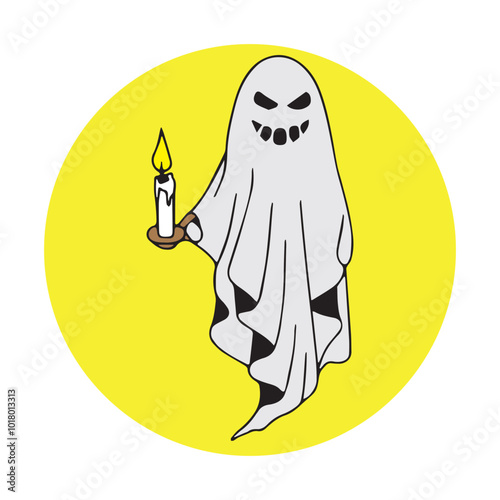 spooky ghost holding a burning candle photo