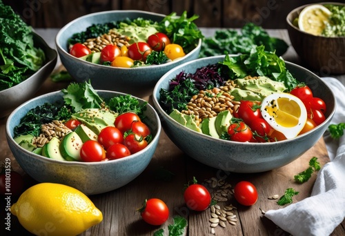 vibrant bowls filled colorful healthy ingredients showcasing nutritional appeal wholesome dining experience, freshness, vegetable, fruit, salad, dish, recipe