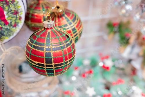 Christmas colorful ball decoration for Christmas and new year celebration background photo