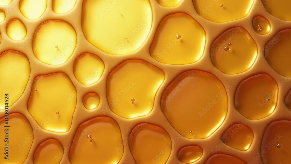 Honeycomb-like Bubble Structure: Close-up of Yellow-Orange Liquid Cells for Science or Nature Illustrations Honeycomb-like Bubble Structure: Close-up of Yellow-Orange Liquid Cells for Science or Nature Illustrations