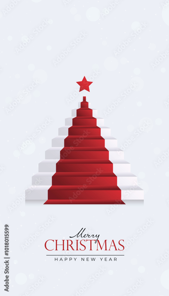 Creative Christmas and New Year's Eve background with red ladder Christmas tree rising like a stage. Creative Christmas and New Year's Eve background with red ladder Christmas tree rising like a stage.