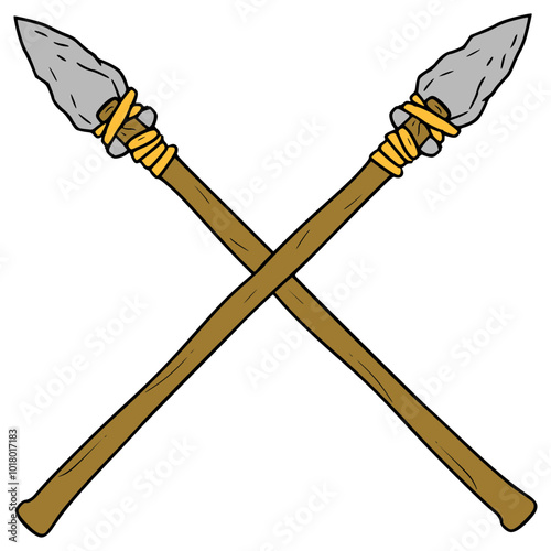 crossing spear stone illustration hand drawn isolated vector