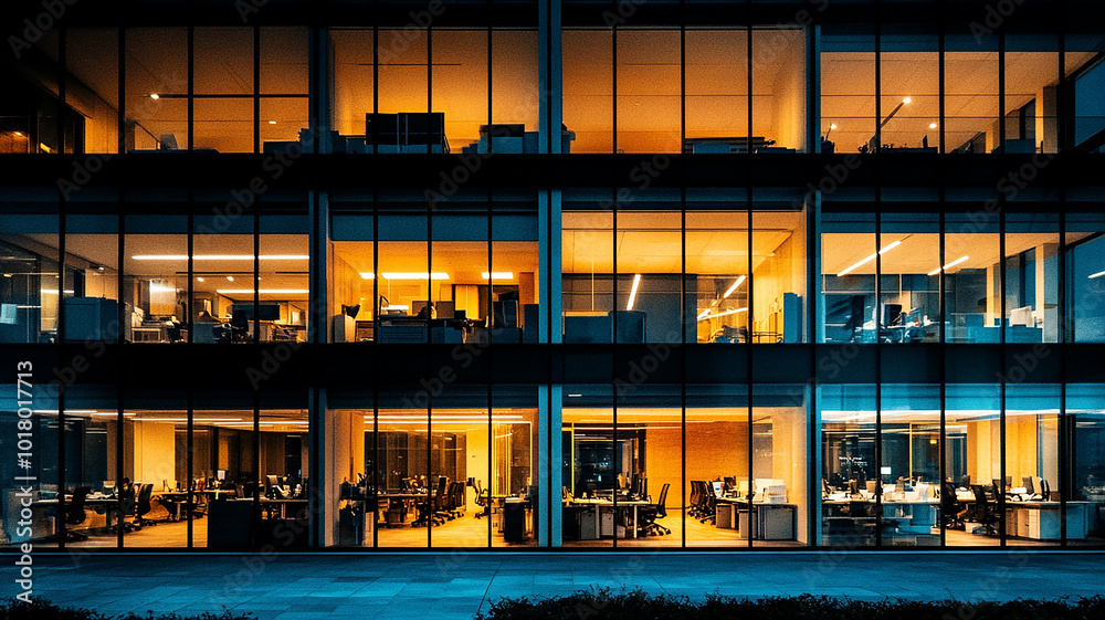 A modern office building with numerous glass window A modern office building with numerous glass window