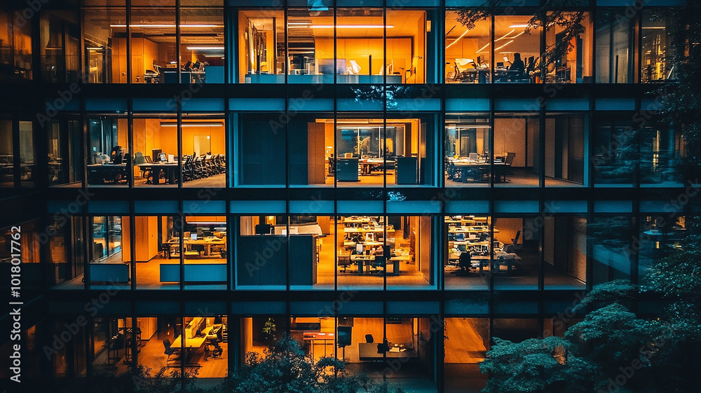 A modern office building with numerous glass window A modern office building with numerous glass window