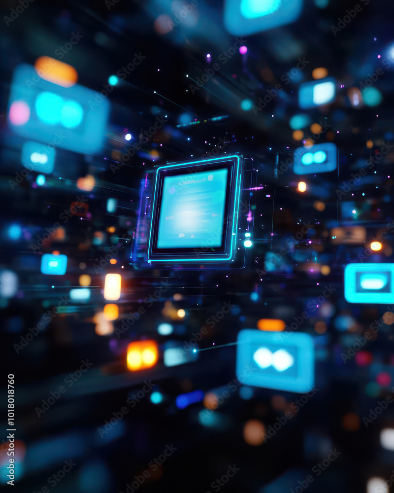 Abstract gigital technology background with neon lights and futuristic interface Abstract gigital technology background with neon lights and futuristic interface