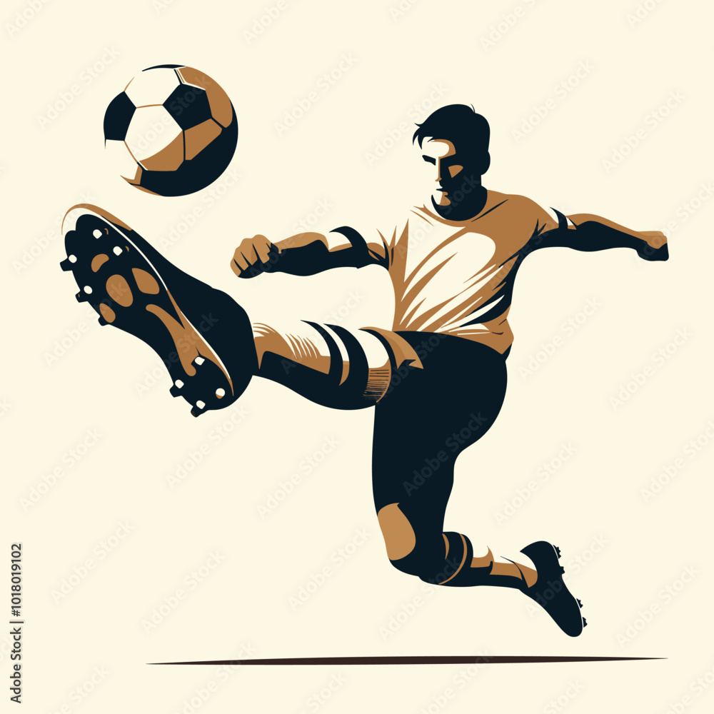 Naklejka premium a soccer or football player kicking ball flat design illustration