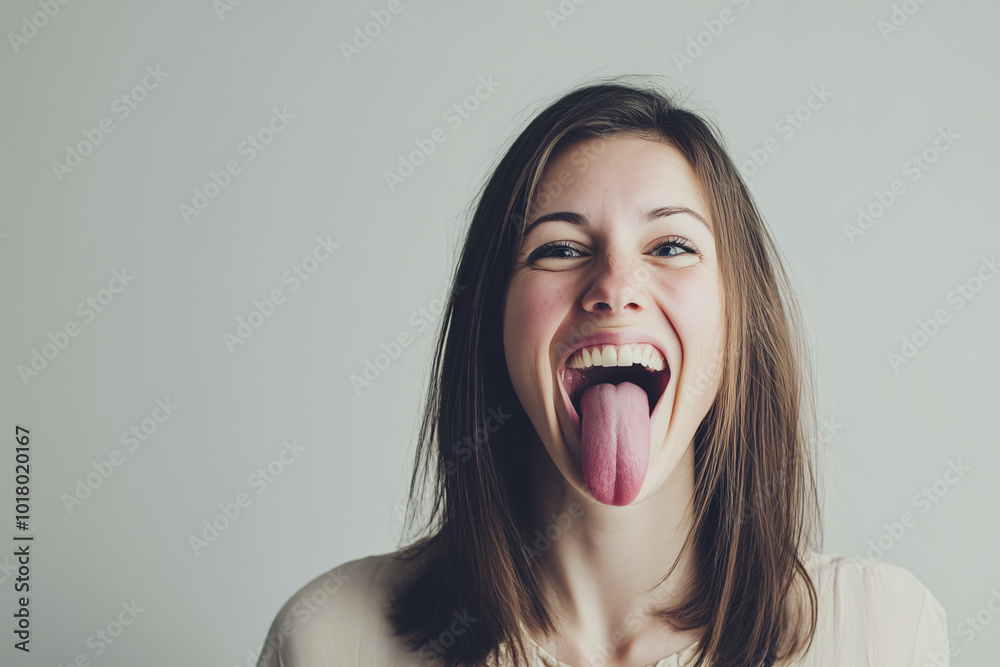 Woman stuck out her long tongue and showed it to us. Woman stuck out her long tongue and showed it to us.