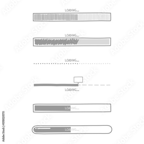 collection set of cute doodle hand draw loading process progress counter bar computer battery, banner, flat design vector illustration