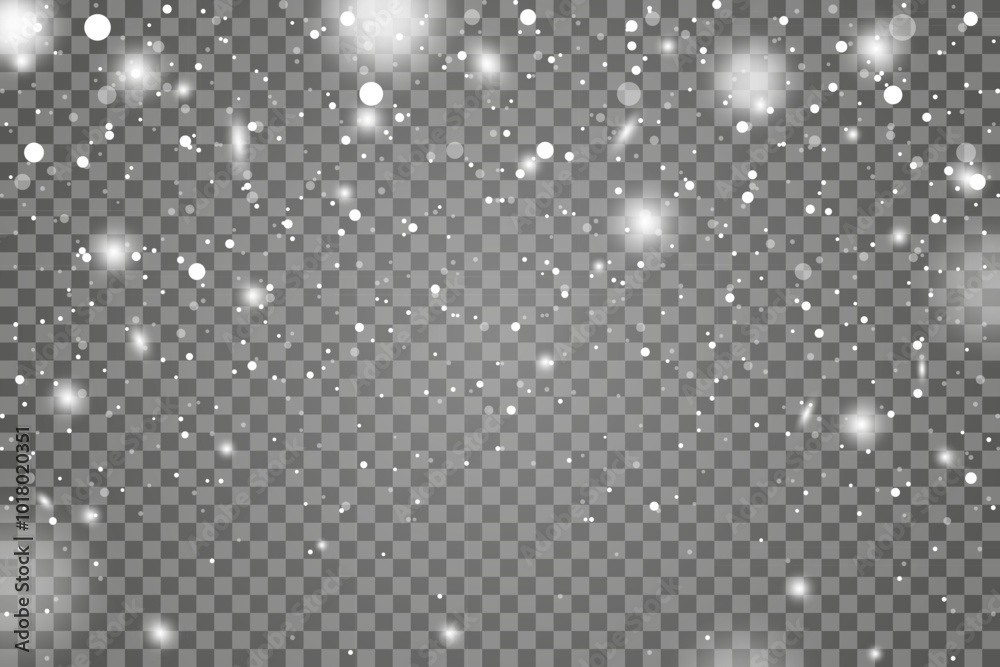 Christmas snowflakes on a transparent background. Realistic snow. Christmas and New Year decoration. Snow flakes, snow background.