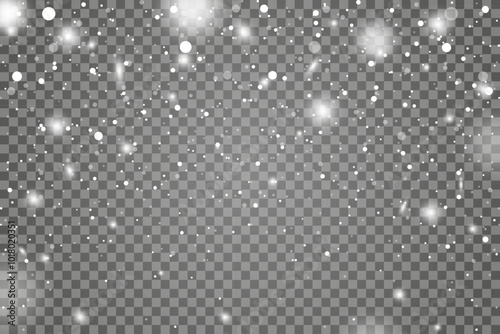 Christmas snowflakes on a transparent background. Realistic snow. Christmas and New Year decoration. Snow flakes, snow background.