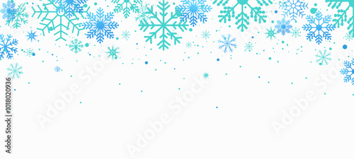 Christmas snowflake on white background. christmas design for greeting card. blue Seamless snow flake border vector illustration. Winter snowflake