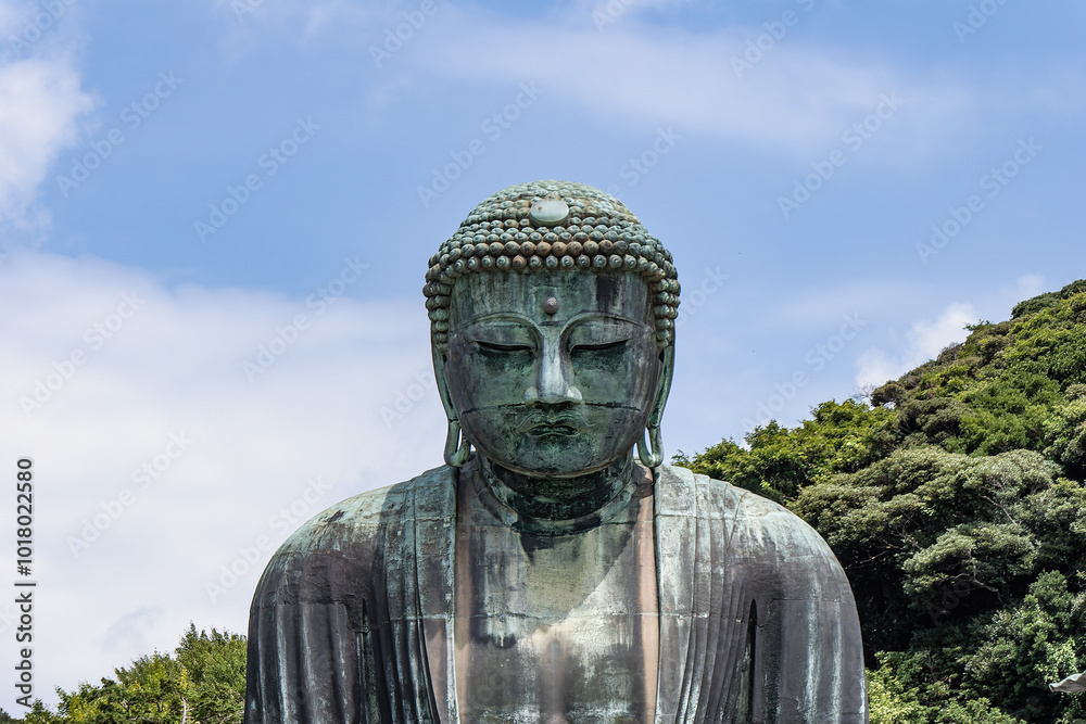 Close-Up of the Great Buddha Statue (Kamakura Daibutsu) at Kotokuin Temple, Kamakura, Japan, August 2024 Close-Up of the Great Buddha Statue (Kamakura Daibutsu) at Kotokuin Temple, Kamakura, Japan, August 2024