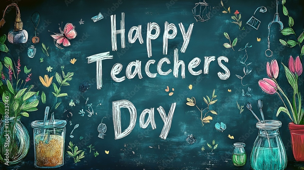 © Microtech - a chalkboard with flowers teachers day concept © Microtech - a chalkboard with flowers teachers day concept