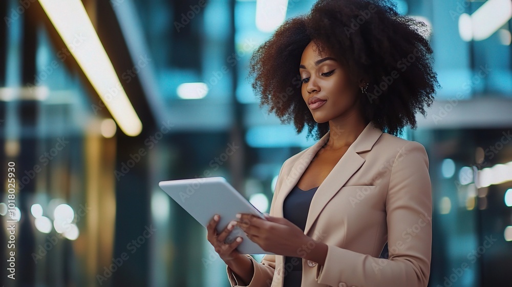 Professional Woman Using Tablet in Modern Environment
