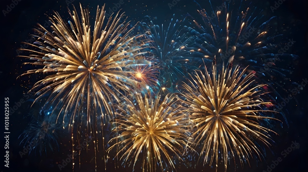 abstract fireworks background, symbol of season party event celebration. blue and gold color illustration. generative ai abstract fireworks background, symbol of season party event celebration. blue and gold color illustration. generative ai