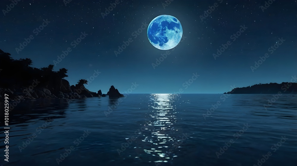 view of the full moon over the sea, with the reflection of the moonlight on the water. generative ai view of the full moon over the sea, with the reflection of the moonlight on the water. generative ai