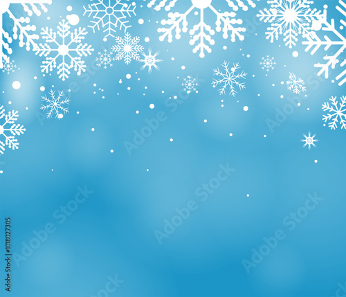 Christmas snow background. Abstract light white snow with white dots watercolor and Winter snowflake on blue background. Falling snowflakes